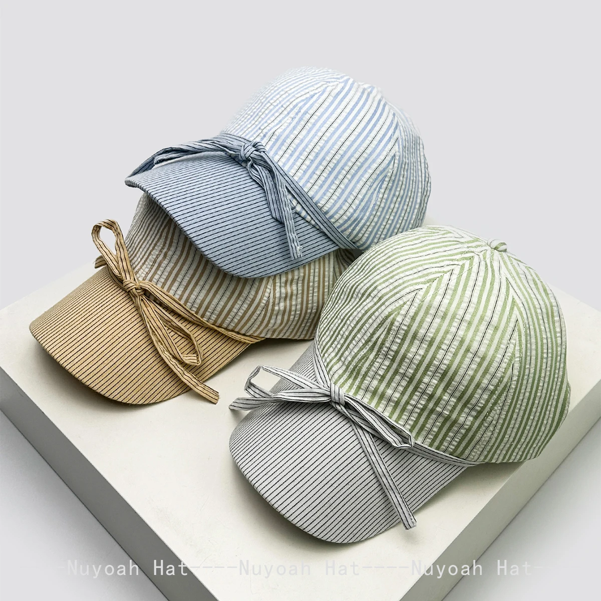 

New Women Korean Stripes Bow Tie Baseball Hats Sunshade Simple Versatile Casual Peaked Caps Sweet Fashion Cute Personal Outdoor