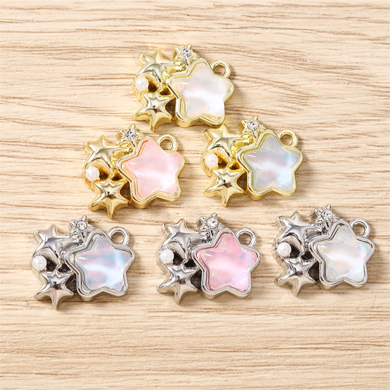 5 Stück 18x15mm Niedliche Kristall-Metall-Stern-Anhänger für die Herstellung von Ohrhängern, Halsketten, Armbändern, DIY-Bastelarbeiten und Schmuckzubehör – Detail 11