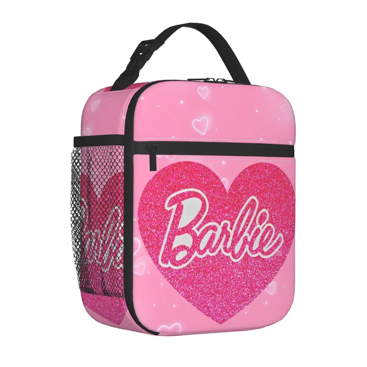 Pink Barbie Doll Pattern Lunch Bag Portable Lunch Box Work Print Cooler Bag Fun Oxford Tote Food Bags