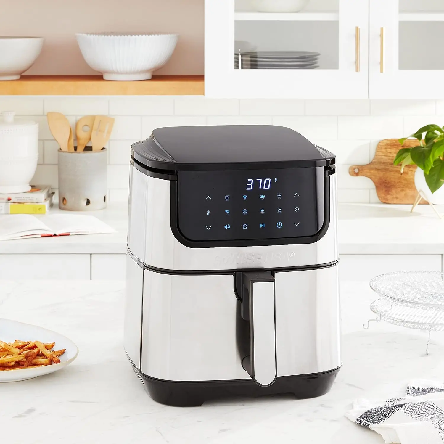 t Air Fryer & Dehydrator Max Steel XL- with Touchscreen Display with Stackable Dehydrating Racks with Preheat &