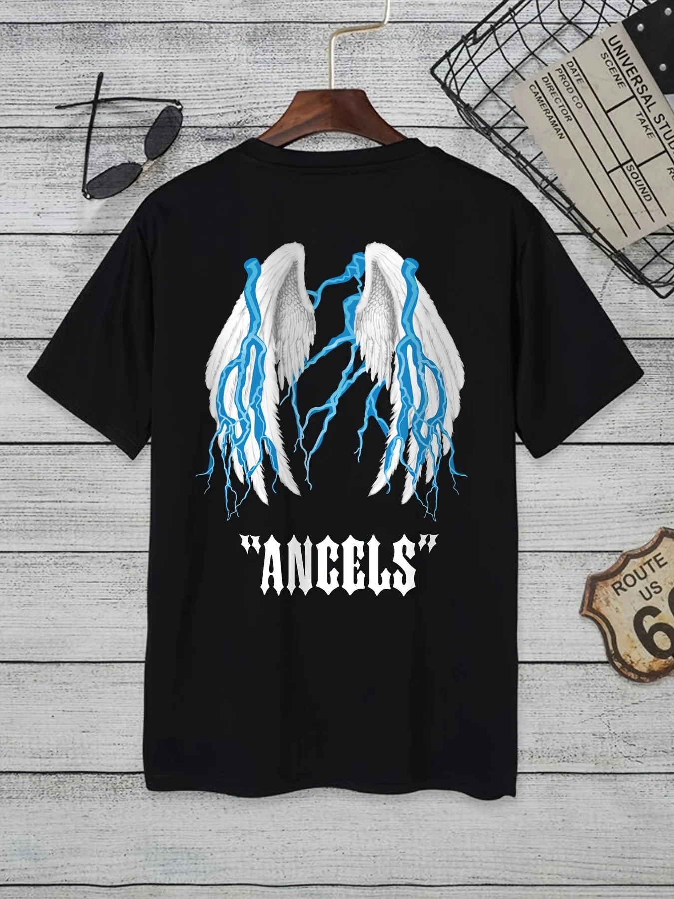

Men'S Cartoon Angel Wings Graphic T-Shirt - Casual Solid Brown Crew Neck Tee White Feather Design, All-Season Comfort