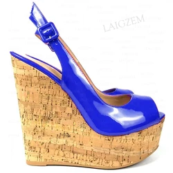 ZHIMA décolleté da donna Platform Slingbacks Peep Toe tacchi alti sandali lucidi scarpe donna Handmade Large Size 41 44 46 50 52