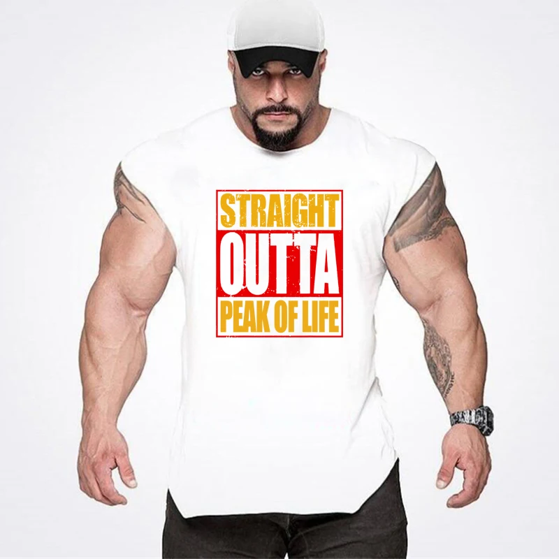 

Straight Outta Peak of Life Cotton Singlets Mens Fitness Running Sport Gym Bodybuilding Tank Tops Cool Breathable Summer T-shirt
