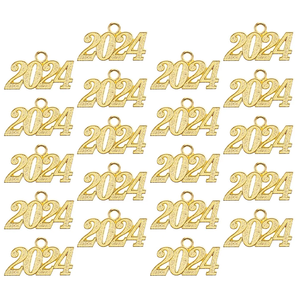 

25 Pcs Pendant New Year Gift Charms Bracelet 2024 Necklace Bulk for Jewelry Making Alloy Number