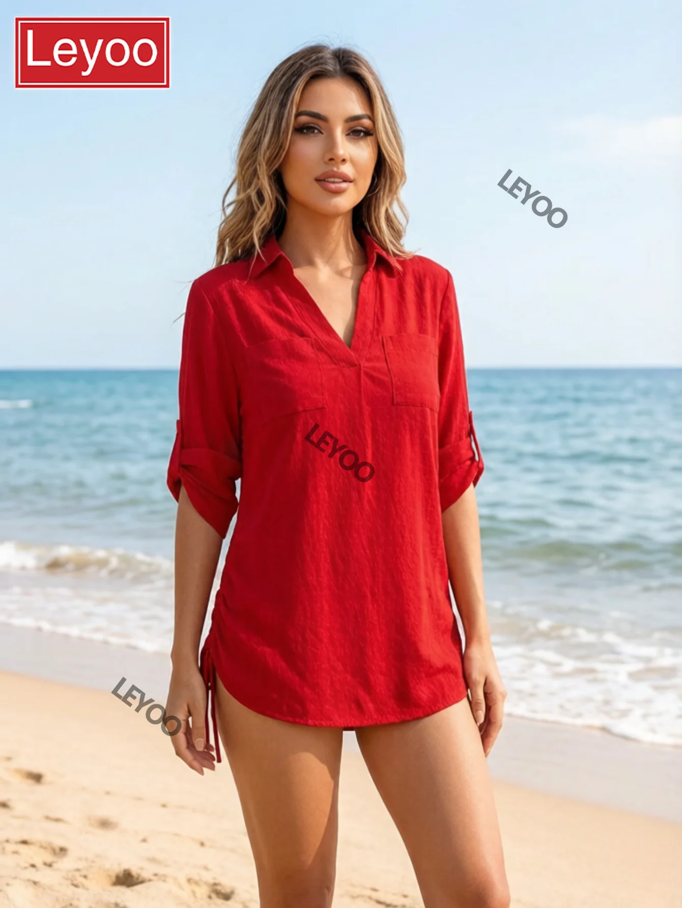 Cover-ups Solid Color Women Cotton Shirt Swimsuit Loose Fitting Robe Beach Vacation Single-breasted Sunscreen Clothing 2026 New