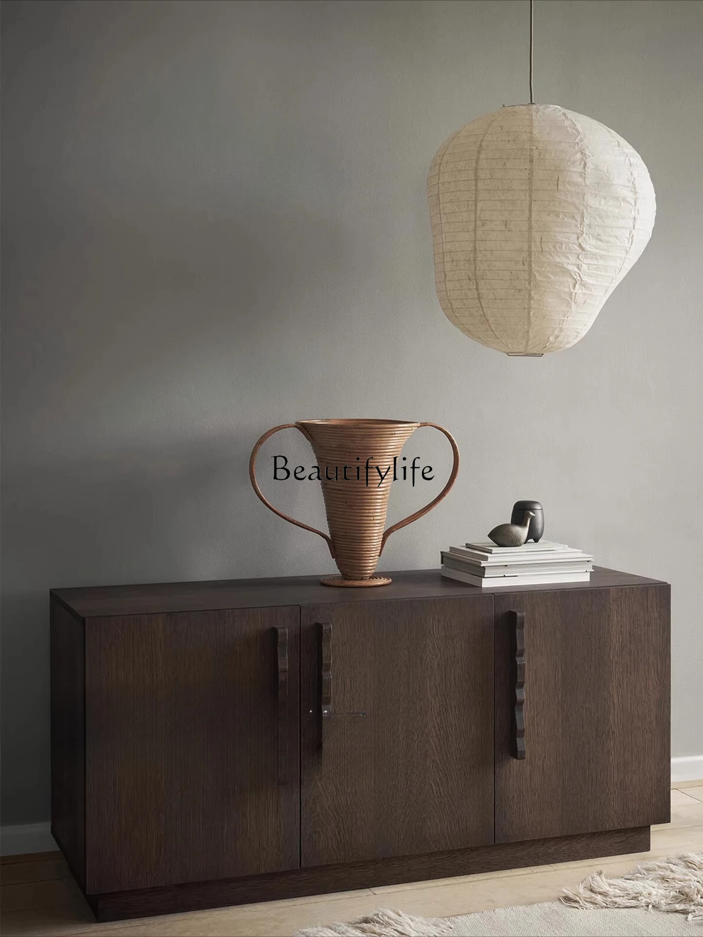 

01 Nordic medieval style solid wood dining side cabinet retro living room locker