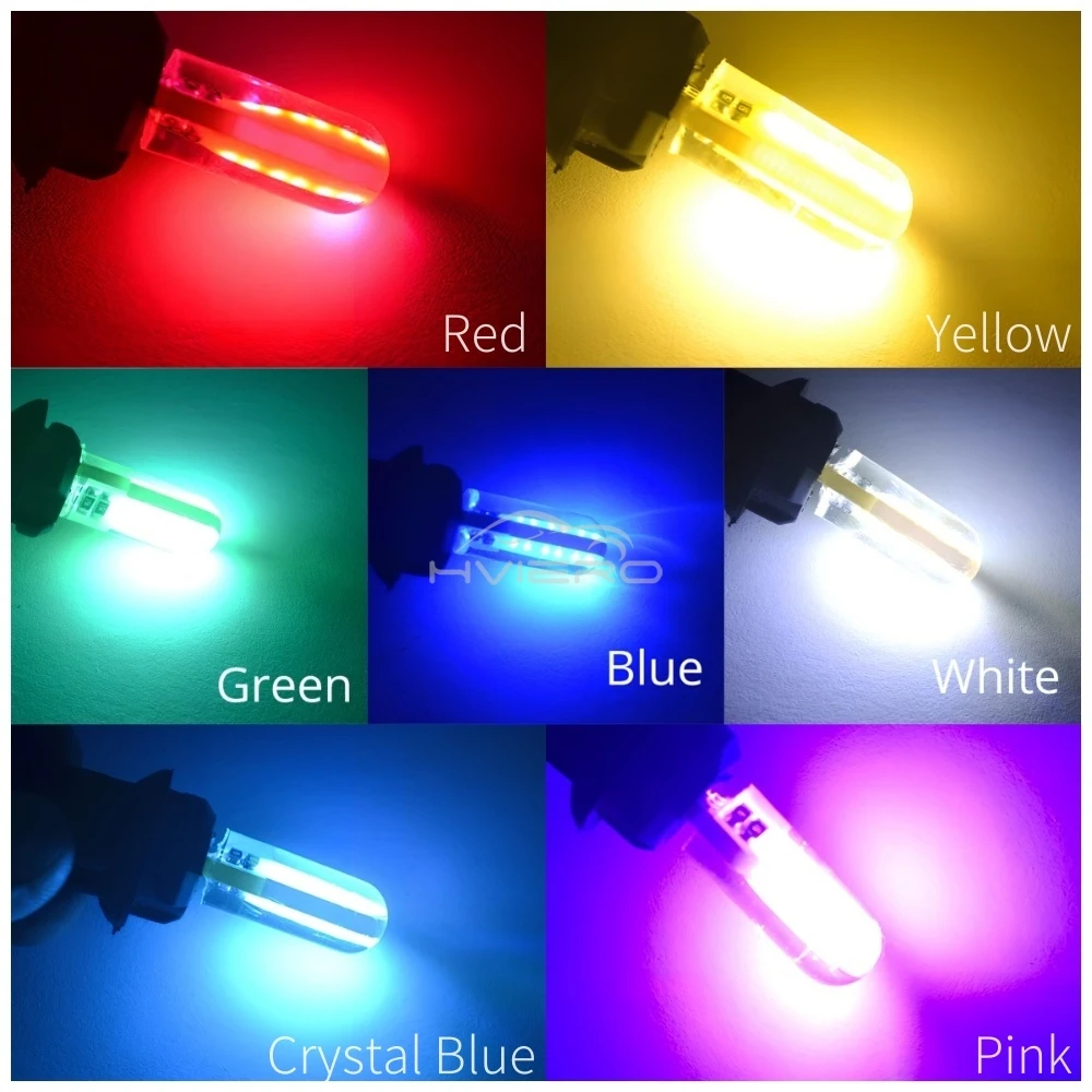 T10 W5W COB Car LED Silicagel Light, Wedge, Multiple Colour Tail LED Marker, Reading avantPlanner Plate Lamp, Auto Parking Bulb, 2Pcs