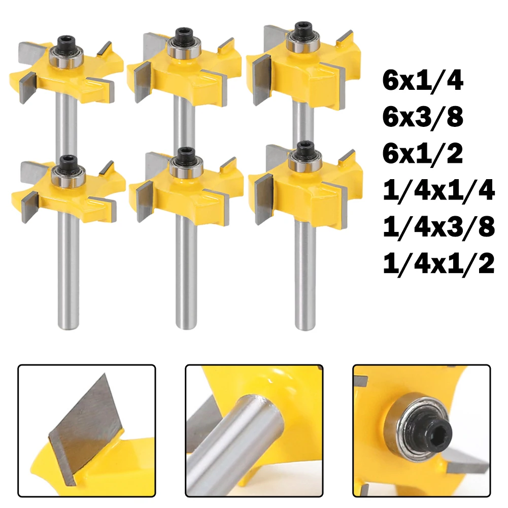 

1PC T Type Router Bit 6mm Shank Wood Milling Cutter With Bearing For Wood Tenon Joint Drawer Tenon Joint For Slotted Wood