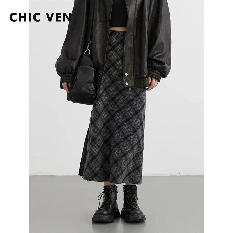 

Модная женская длинная юбка CHIC VEN, повседневная, с высокой талией, с разрезом, в клетку, прямая, для девушек, весна-осень 2026