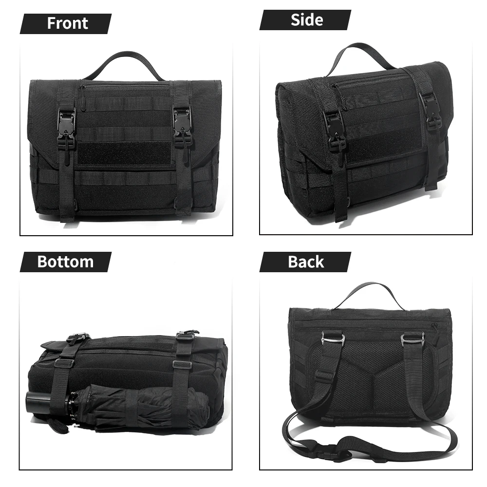 Outdoor Messenger Bag for Men/Women, Crossbody Bags with Shoulder Strap , Black Handbags, 12.6 inch Briefcases, Multi Pockets