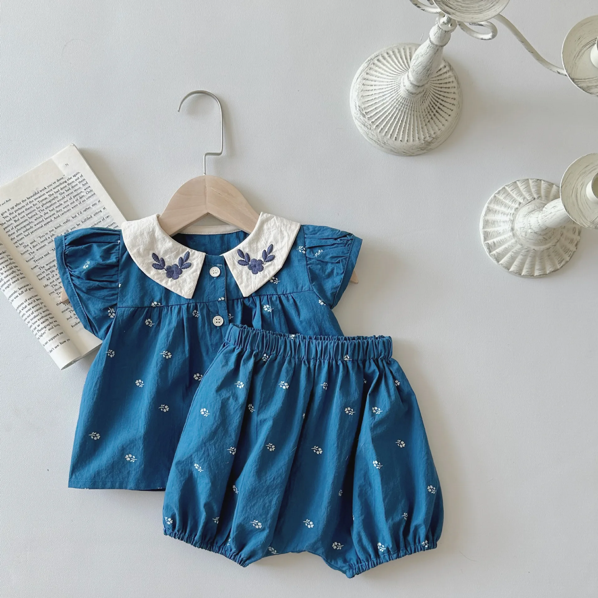 

Baby Girl Summer Clothes Sets 2024 New Fashion Embroidery Floral Puff Sleeve Blouse And Shorts 2Pcs Infant Girls Toddler Outfits