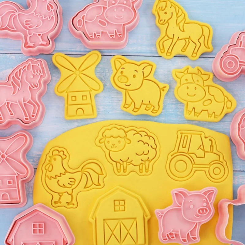 8Pcs Animal Cat Rabbit Dinosaur Cookie Cutter Fruits Cookie Stamp Car Biscuit Molds for Baking Fondant Cheese and Pastries view 5