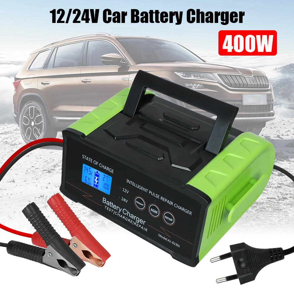 12V-24V For Car Truck Boat Motorcycle 400W Trickle Smart Pulse Repair High Power Smart Battery Charger Car Battery Charger