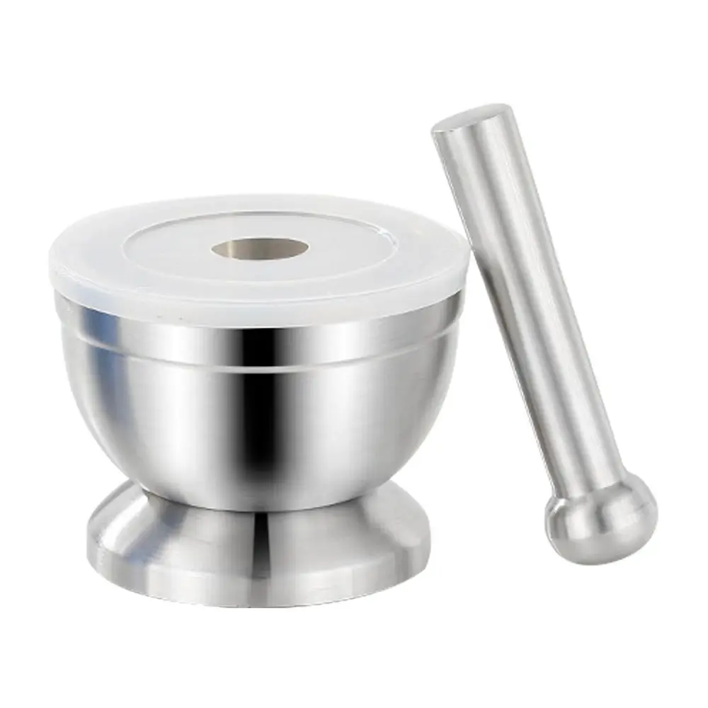 304 Stainless Steel Garlic Masher With Lid Pressure Design Stone Mortar Household Use Mashing Pot Garlic Mortar Kitchen Tool