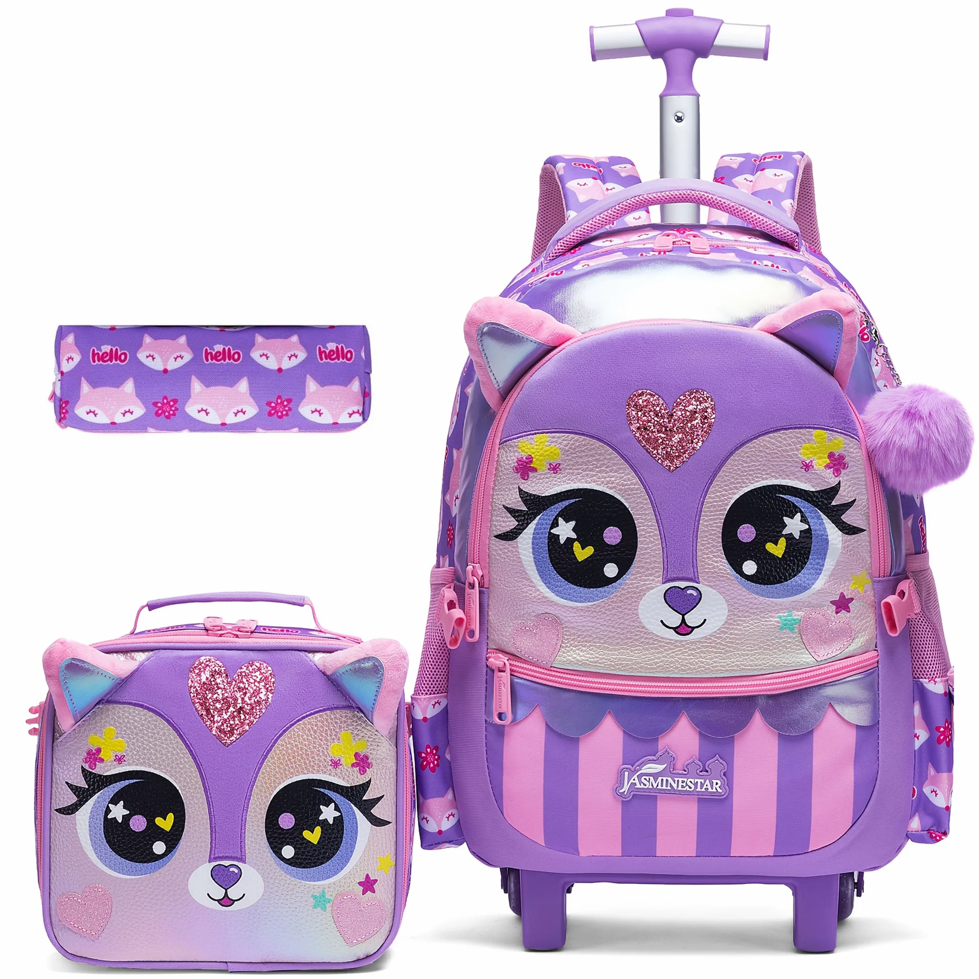 Kids Rolling Backpack for Girls Wheeled School Bag Set Travel Suitcase for Elementary Students Cute Trolley Backpack with Wheels