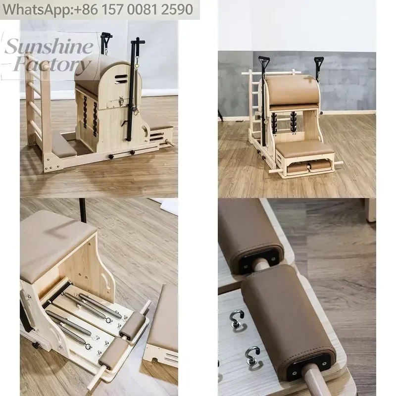 High Quality Customized 11 Leather Colors White Maple Wood Adjustable Foot Ladder Barrel Pilates for Yoga Studio