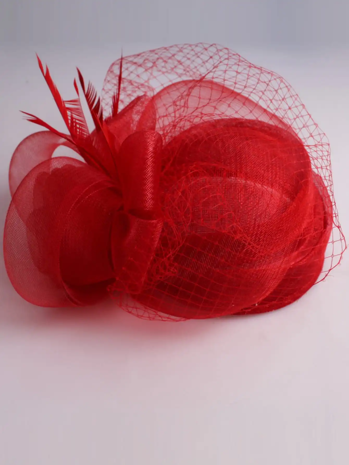 Bridal Wedding Red Hats Fascinators For Woman Church Cocktail Tea Party Sinamay Feather Veil Headdress Elegant Derby Cap 2024