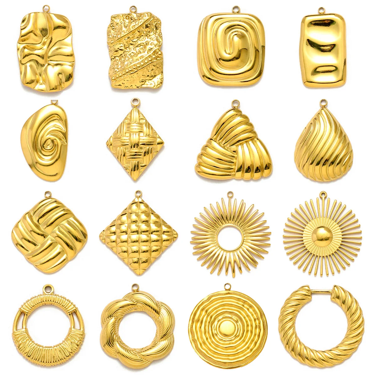 5pcs/Lot Fashion Geometric Stainless Steel DIY Charms Wrinkling Square Waterdrop Necklace Pendants Women's Sun Flower Jewelry