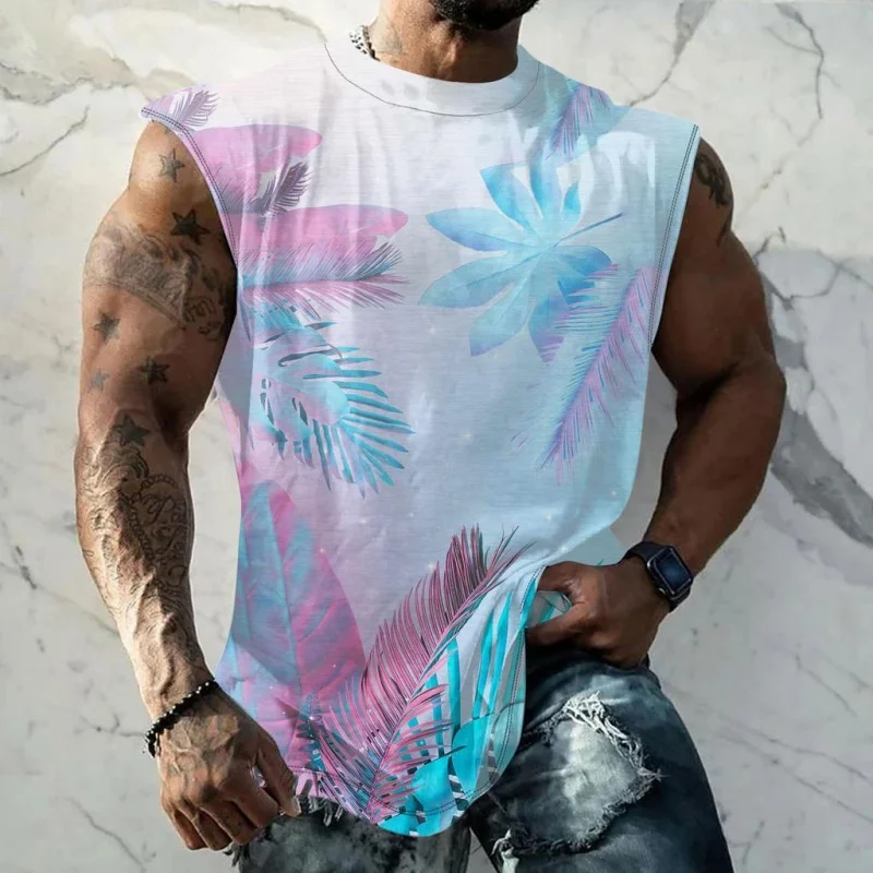 3D Printed Butterfly Flowers Leaves Tank Tops For Men Plant Pattern Tees Summer Loose Sports Street Round Neck Vest Casual Tops