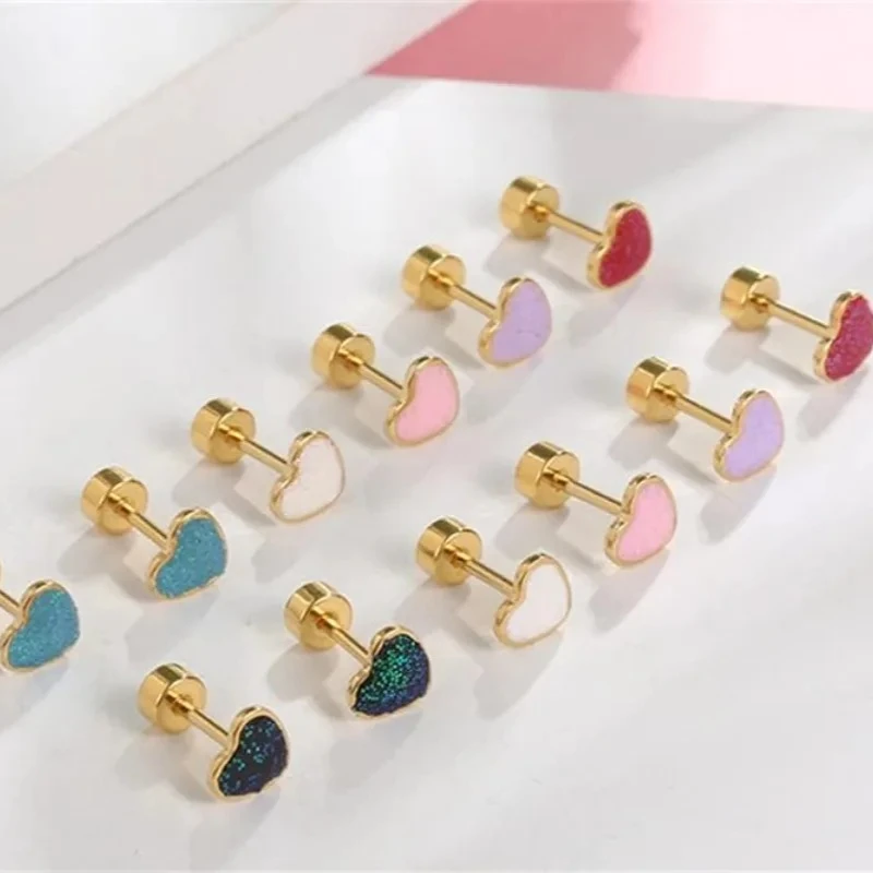 

14k Gold Plated Titanium Heart Love Earrings for Women Girls Hypoallergenic Cute Cartilage Tragus Screw Back Post Sensitive Ear