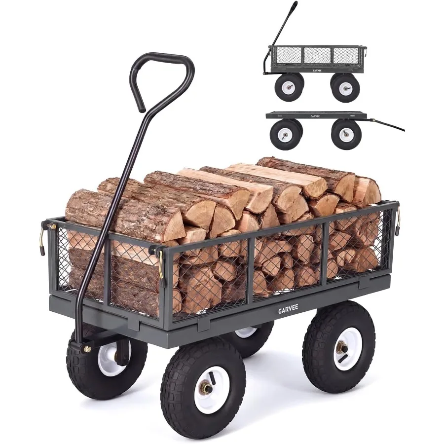 400 Lbs Steel Garden Cart, Utility Wagon with Removable Mesh Sides-gray2