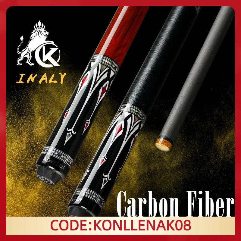 

KONLLEN Billiard Cue AS Pool Cue 1/2 Stick Black Technology Carbon Fiber Shaft 3/8*8 Pin Abalone Handmade Inlay Professional