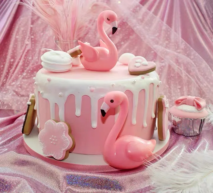 Flamingo-Kuchenaufsatz, Mädchen, alles Gute zum Geburtstag, Party-Kuchendekoration, Palmenblätter, Hochzeit, Party-Dekoration, Flamingo, tropisches Partyzubehör – Detail 3