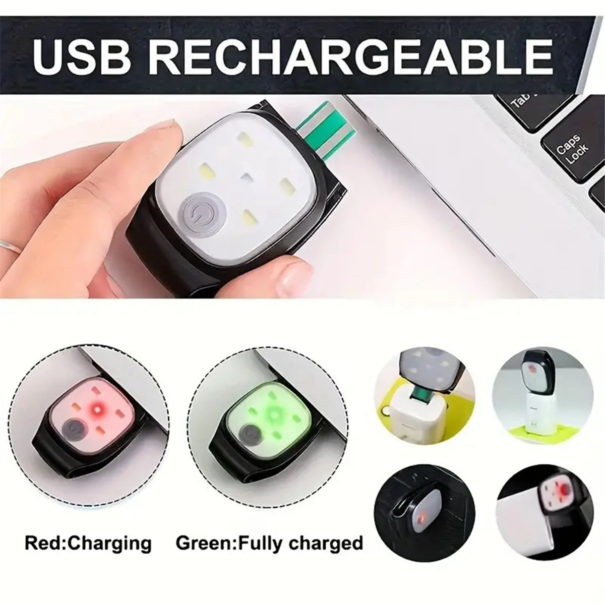 Retail! 4PCS LED Clip Flashlight USB Rechargeable Clip Cap Hat Light Night Running Safety Warning Light Portable Headlight