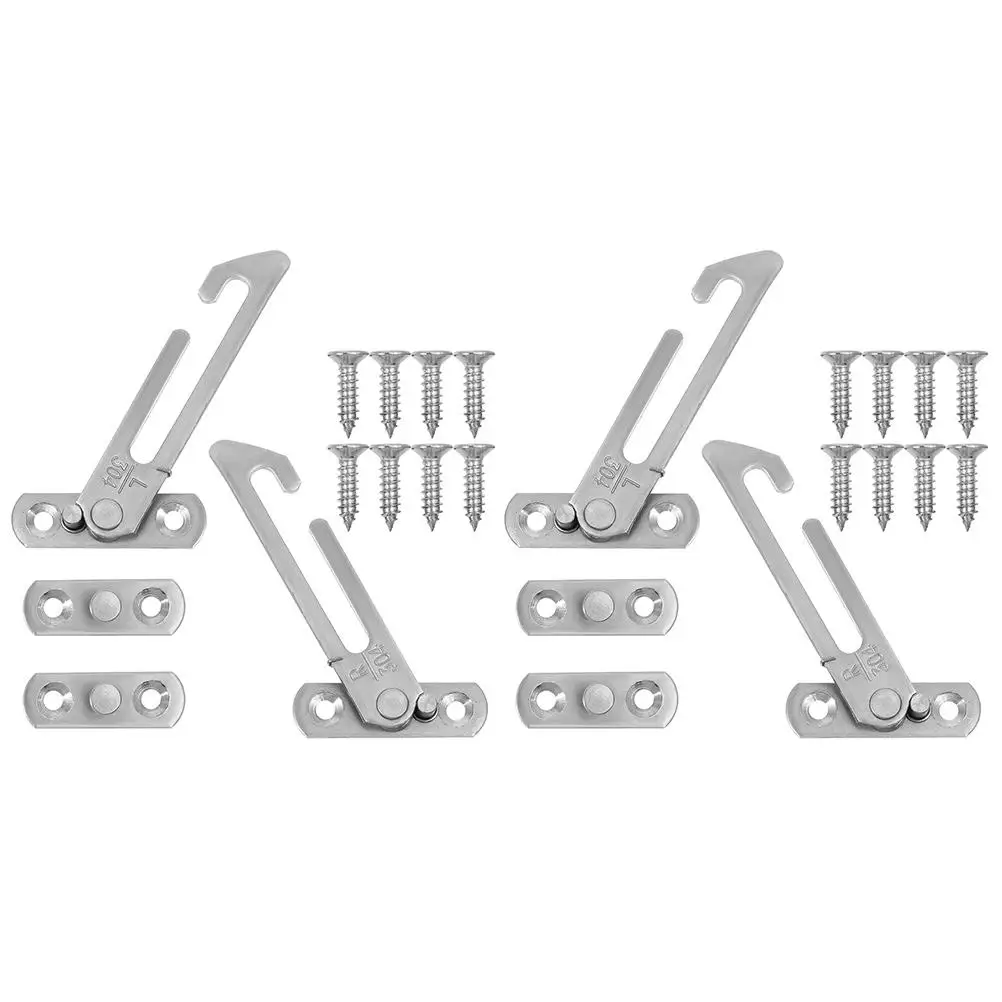 

4PCS Window Locks Safety Catch Hardware Vertical Windows Child Proof Easy Installation Reusable Limiters Silver