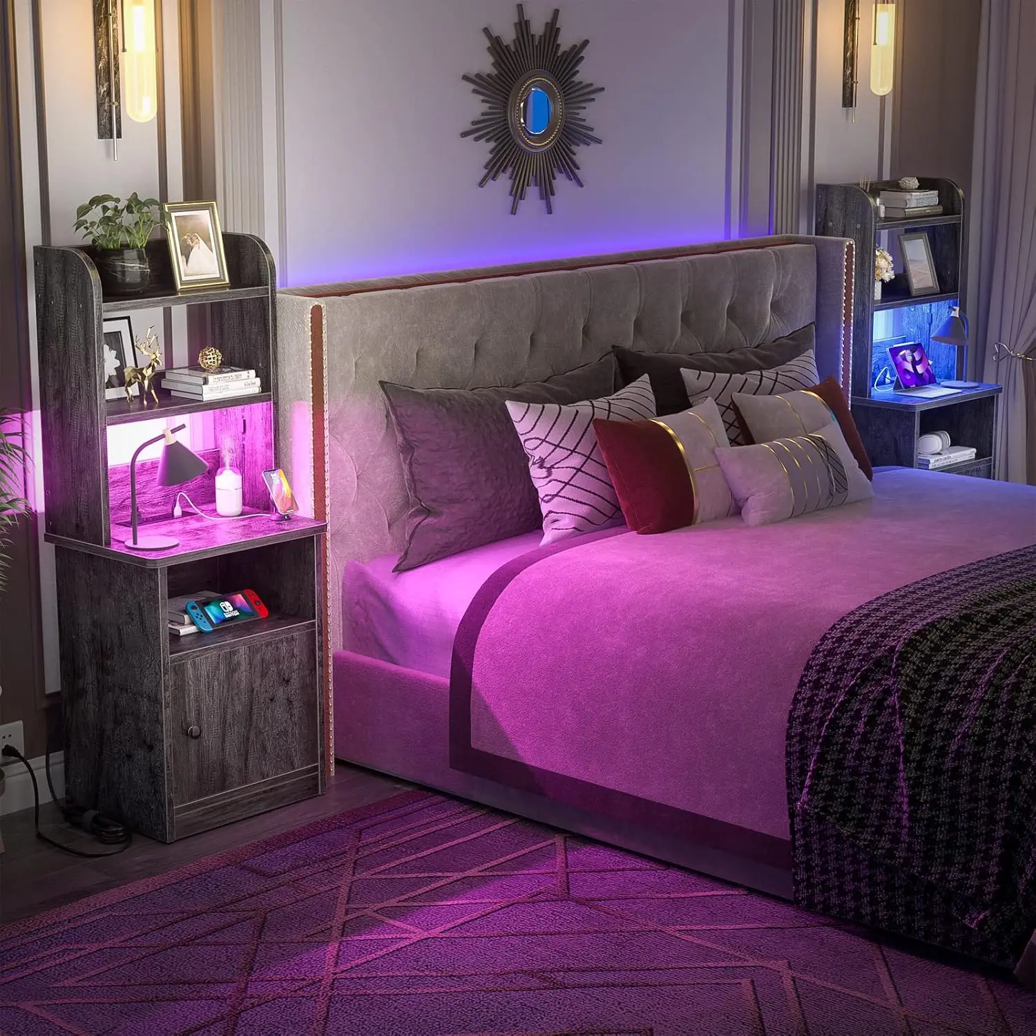 Tall nightstand with charging station and LED lights - 47 