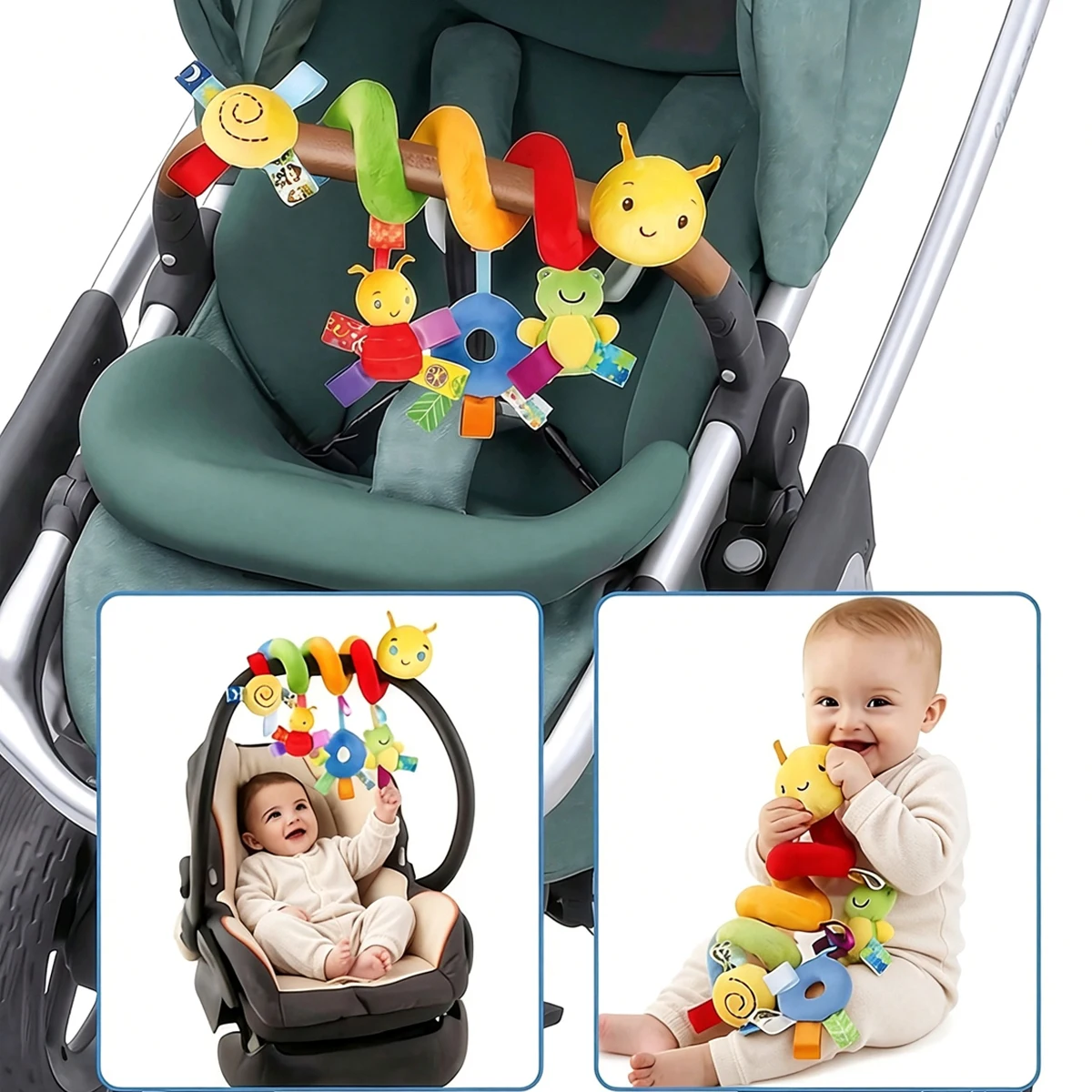 Caterpillar Baby-Kinderwagen-Spiralhängespielzeug für frühkindliches Lernen mit BB-Quietscher und Knisterpapier für Kinderbett, Autositz, Säuglinge 0-12 Monate – Detail 8