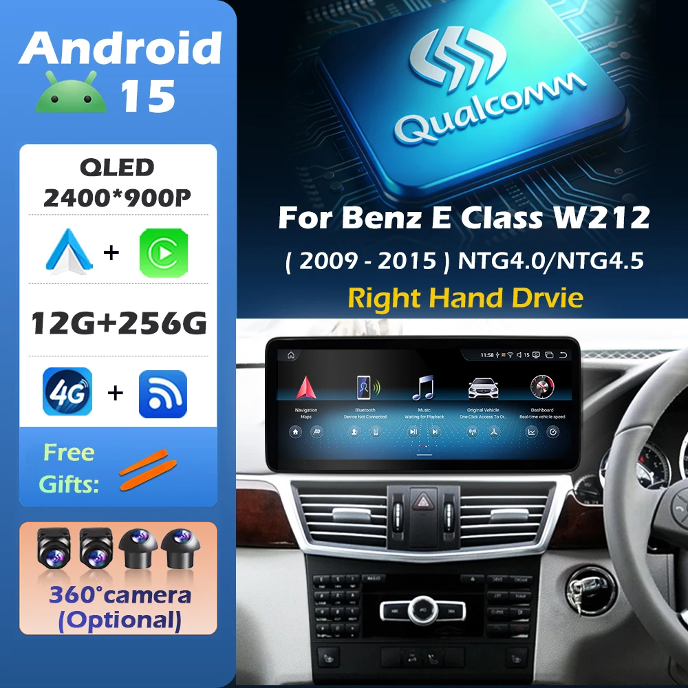 Wireless Carplay Right Hand Drive for Mercedes Benz E Class W212 2009-2015 Android 16 Car Radio Video DSP Stereo GPS 4G WiFi BT