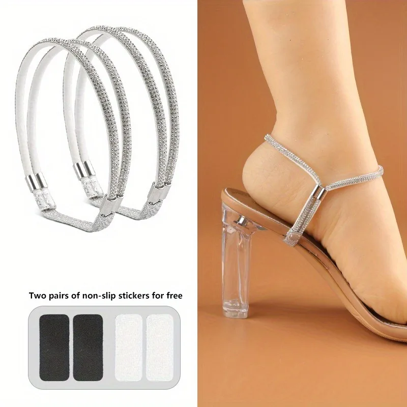 1Pair Rhinestone High Heels Shoes Band Anti-loose Women Diamond Shoelaces Anti-drop Heel Straps Belt Drill Elastic Fixed Belts image 3