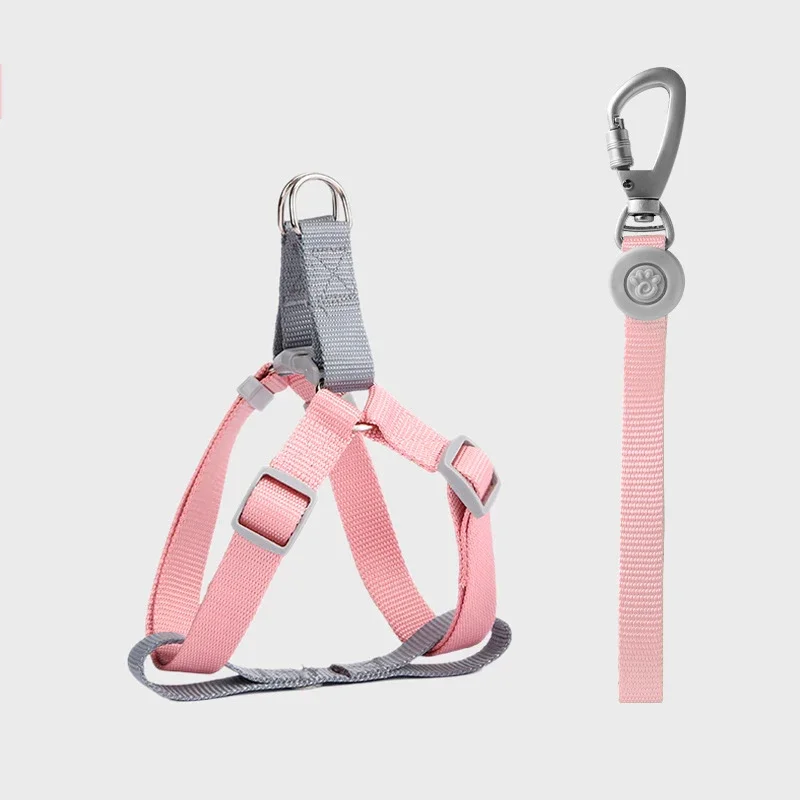 Adjustable Nylon Dog Leash Harness To Prevent Break Free Macaron Pet Harness and Leash Set for Small & Medium Dogs Dog Walking