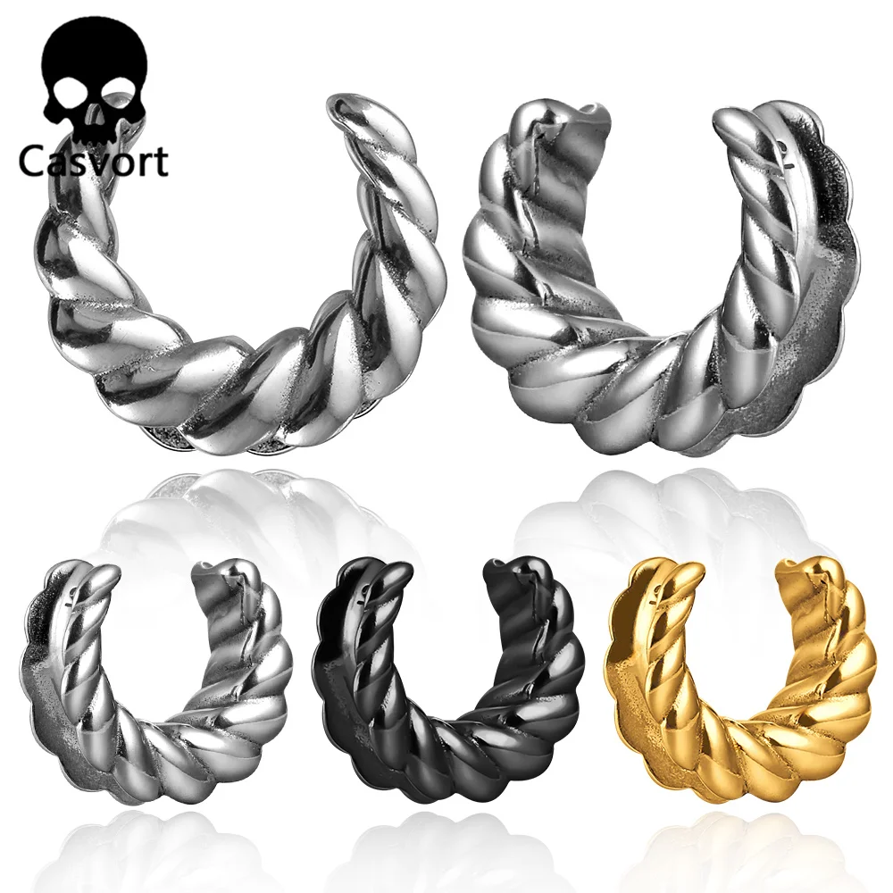 Casvort-316 Aço inoxidável Twist Saddle Ear Tunnels, Plugs Expander, Piercing Macas, Jóia do corpo para homens e mulheres, nova chegada, 2PCs