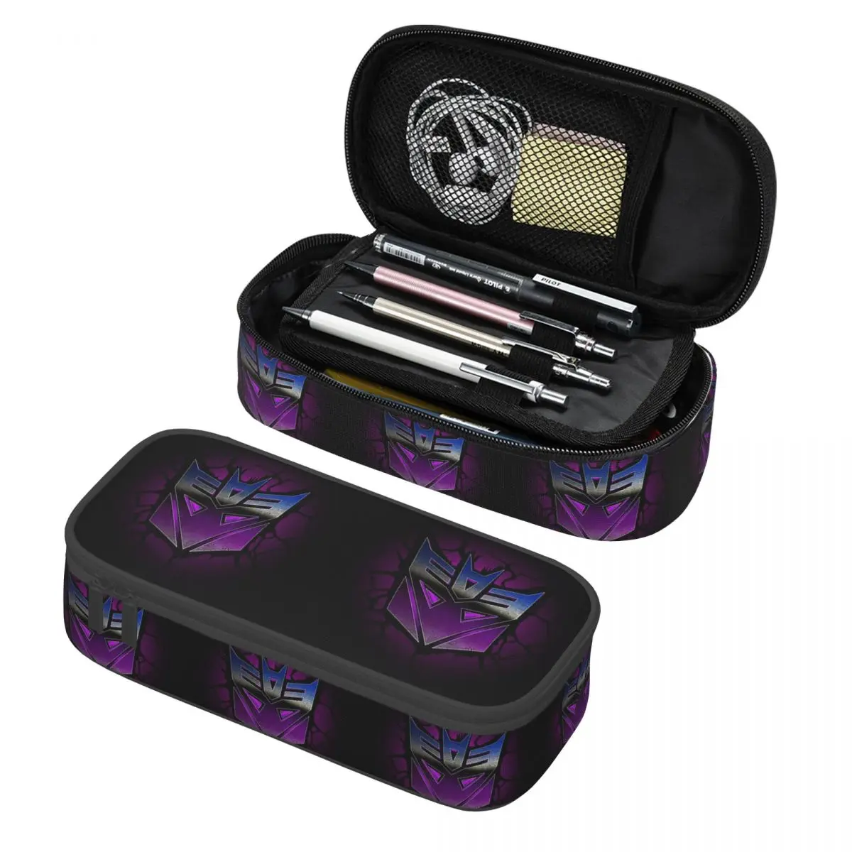 Trousse à crayons Transformers Decepticon, porte-stylos, rangement pour fournitures de papeterie, boîte à stylos de grande capacité, sac à crayons pour étudiants