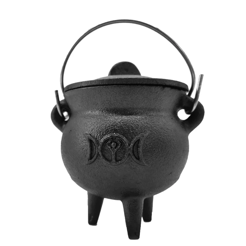 

1Pcs Iron Cauldron with Lid Handle Moon Phase Witch Pot Incense Burning Pot for Spells Smudging Ritual