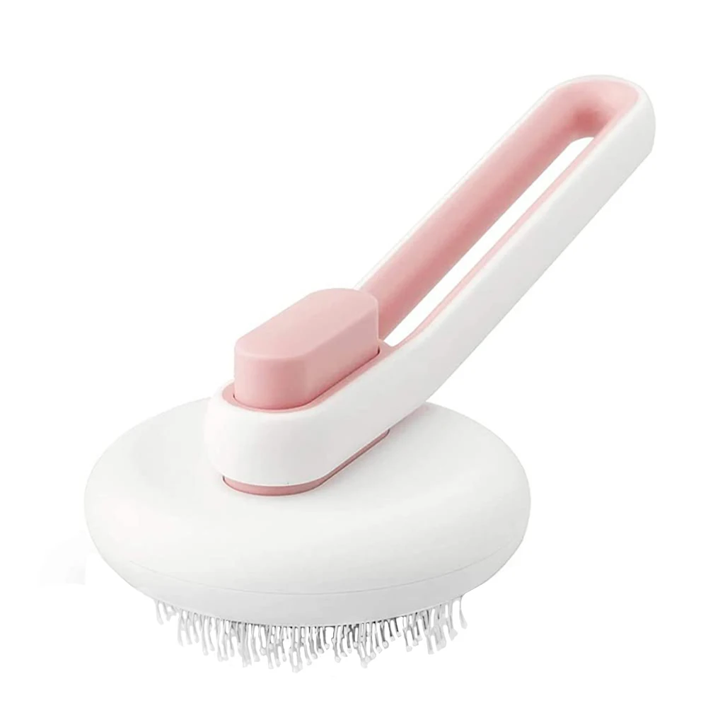 Cat Brush, One-Click Cleaning Shedding and Grooming Brush,Pet Hair Brush with Rubber Bristle,Soft Anti-Slip Handle Pink