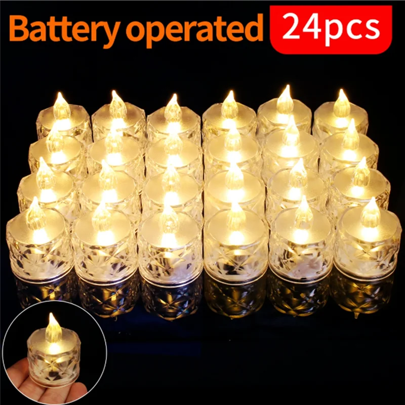 

Y42A-24 Pcs Led Tealight Candles Battery Operated Smokeless Candle Lamp For Valentines Weddings Dining Tables (1.42*1.97In)