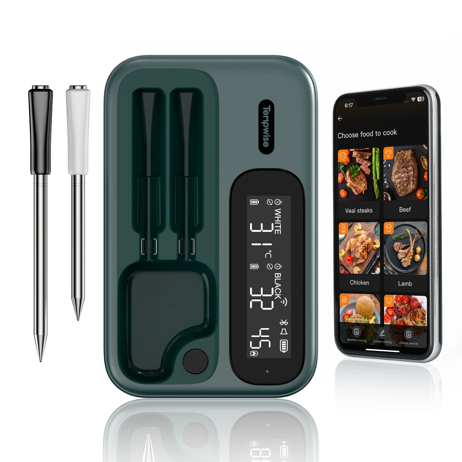 Wifi Bluetooth Meat Thermometer 2 Mode Wireless BBQ Thermometer  Waterproof Probe Combo Backlit HD LCD for Cooking Grilling