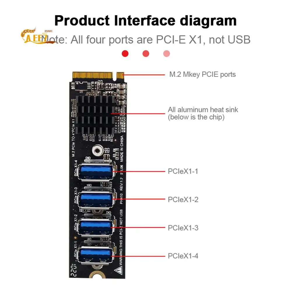 

AEE7-USB 3.0 PCI-E Riser Card M.2 To PCIE Extender Riser Adapter Card 4 Port PCI-Express Adapter For Mac Os Windows Linux