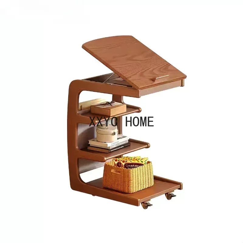 

Household Solid Wood Sofa Bedroom Bay Window Side Table Movable Bedside Storage Rack with Pulleys, Coffee Table Small Table