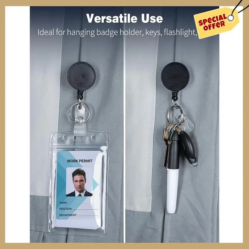 3Pack Retractable Badge Reel With Swivel Alligator Clip Heavy Duty Retractable Keychain With Stainless Steel Spring Coil Durable