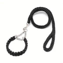1pc Adjustable Woven Nylon Dog Collar And Leash Set, 8-Strand Braided Traction Rope, Durable Pet Chain For Walking And Training,