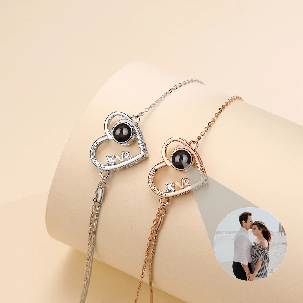 

Ювелирный браслет на заказ, проекционный фото-браслет для женщин, браслет с подвеской в виде сердца и любви, персонализированный подарок на день рождения для влюбленных подруг 925