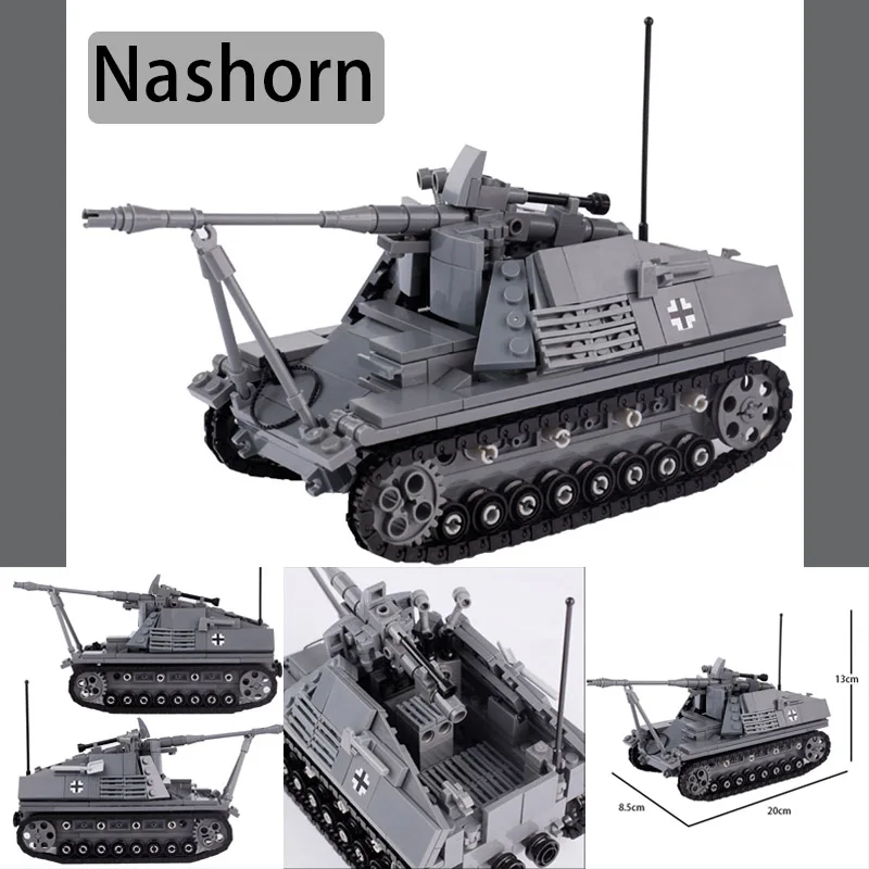 

Military Series Main Battle Tank Building Blocks WW2 German Sd.Kfz.164 Nashorn Tank Army Soldier Weapon Bricks Kids Toys Gifts