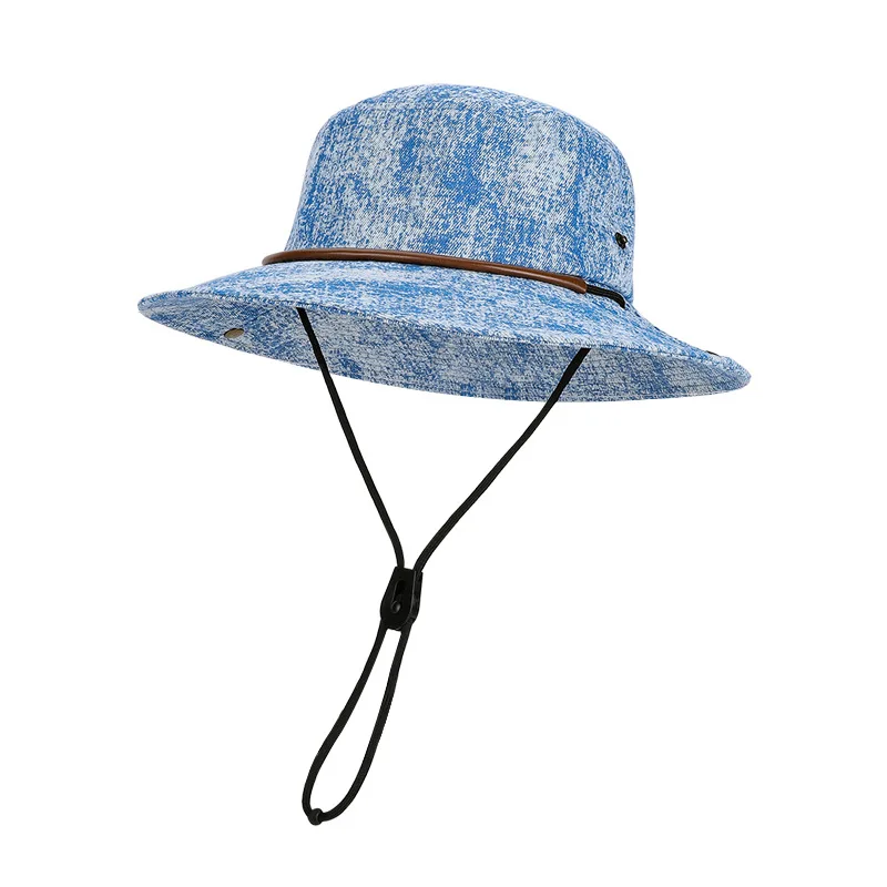 

Bucket Hat Jeans Denim Women Wide Brim Sun UV Protection Chin Strap Sunshine For Fishing Climb Summer Outdoor