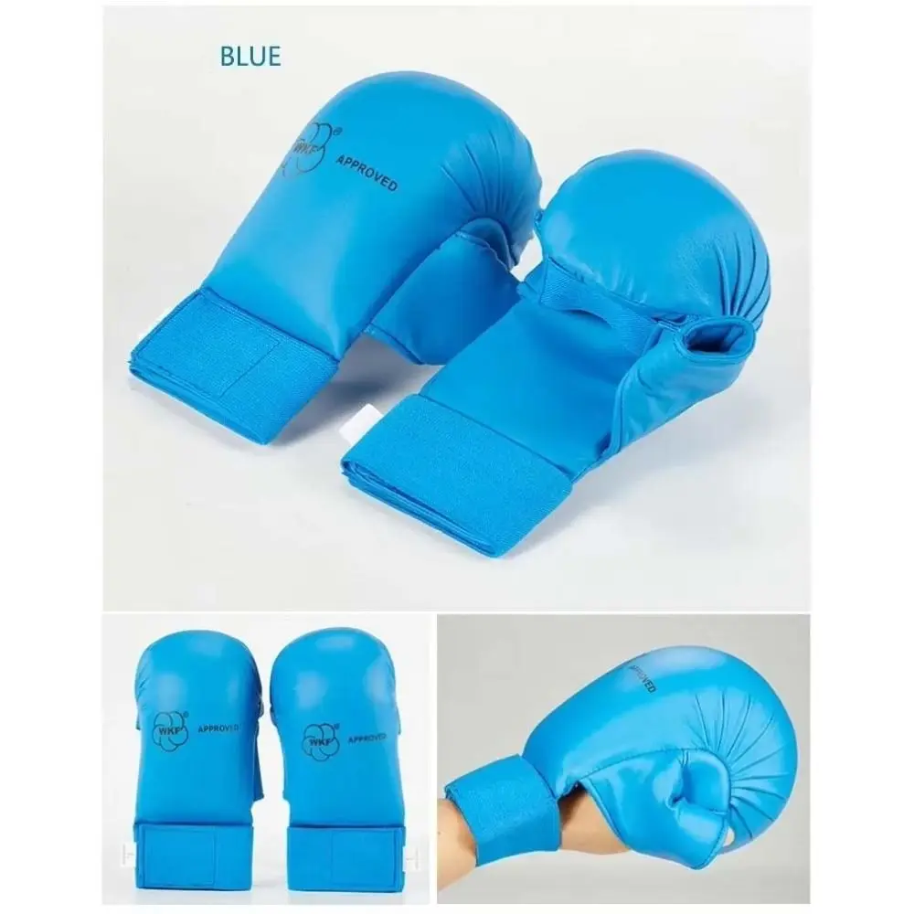 Half Finger Karate Gloves Practice Training Thumb Protection Boxing Gloves Red Blue PU Leather Karate Hand Guard Kids Adult