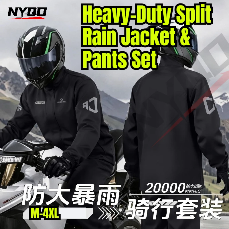 

Motorcycle Split Rain Gear Set Heavy Downpour Waterproof Jacket Pants Unisex Windproof Raincoat for Delivery Rider Men Women