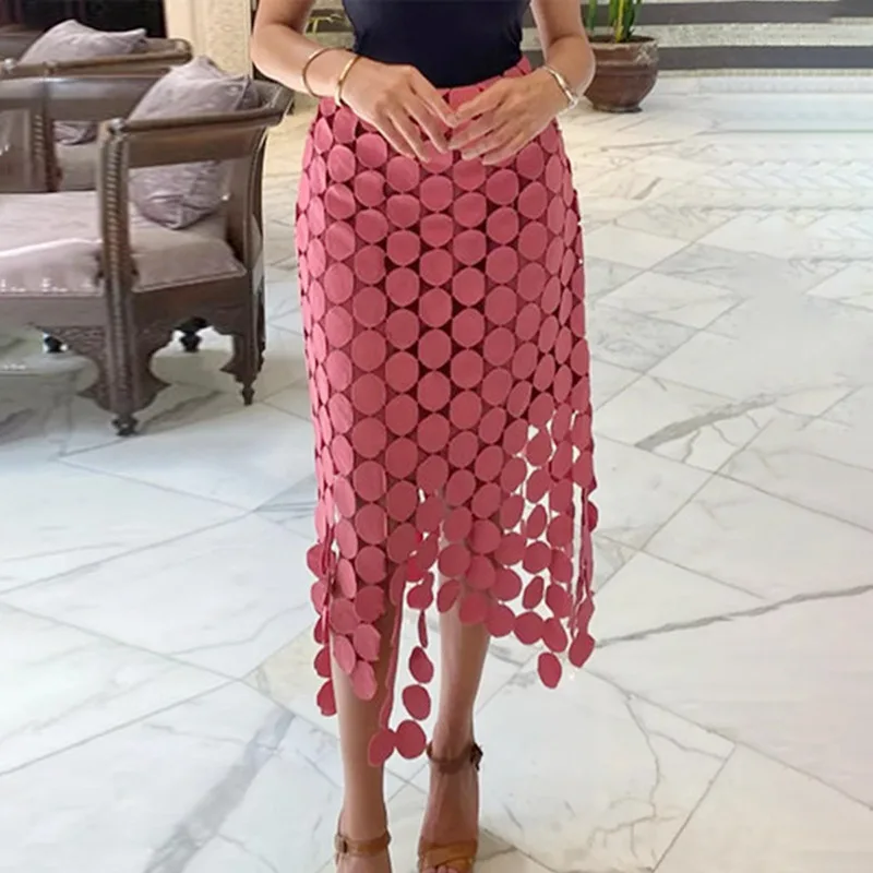 ZAMOR French Hollow Out Midi Skirt 2026 Summer New Fashion High Waist Fringe High-End Irregular Women Skirt